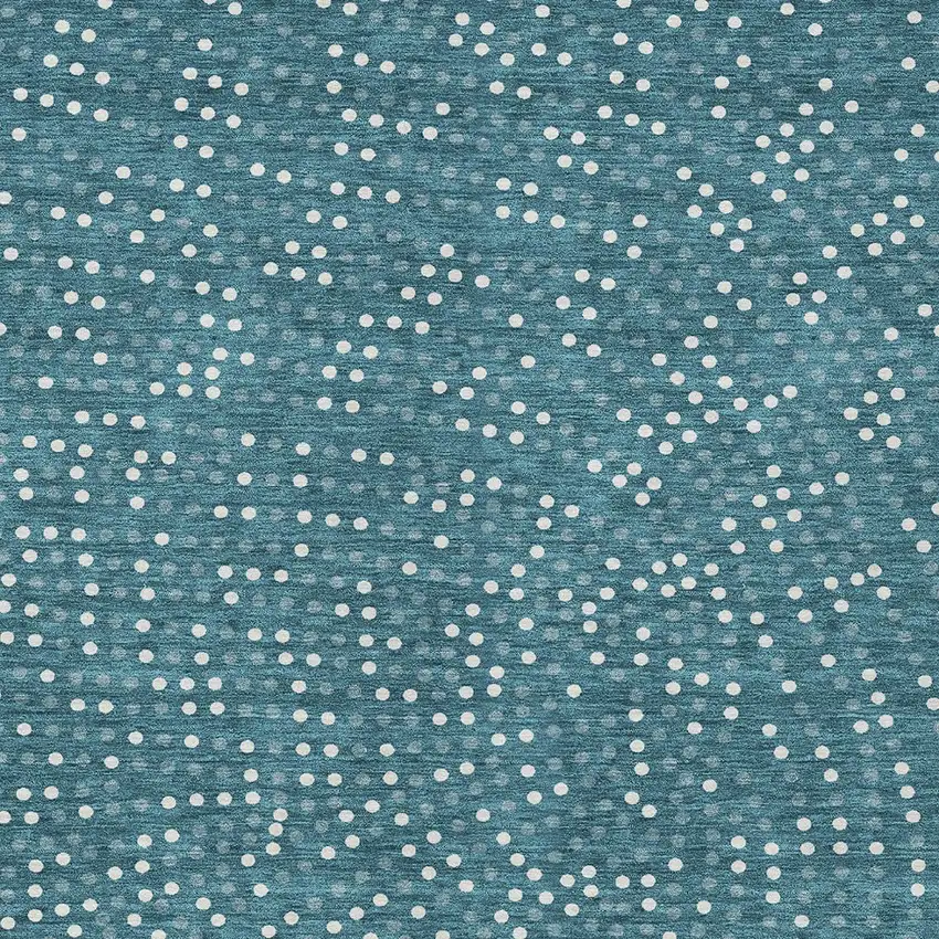 Teal Blue Gray And Ivory Polka Dot Washable Indoor Outdoor Area Rug Photo 6