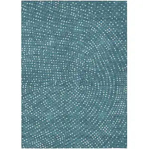 Photo of Teal Blue Gray And Ivory Polka Dot Washable Indoor Outdoor Area Rug
