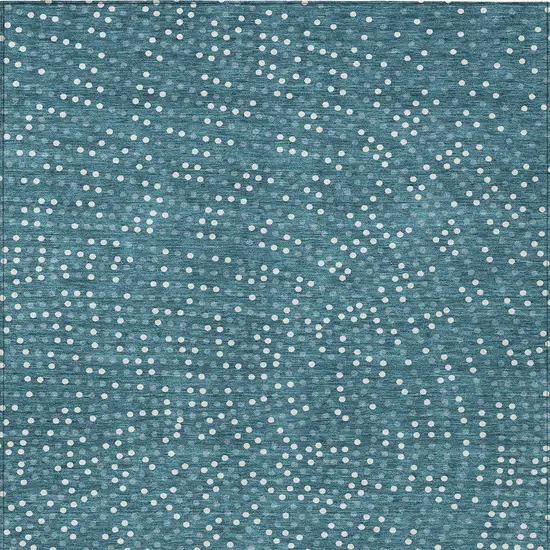 Teal Blue Gray And Ivory Polka Dot Washable Indoor Outdoor Area Rug Photo 7