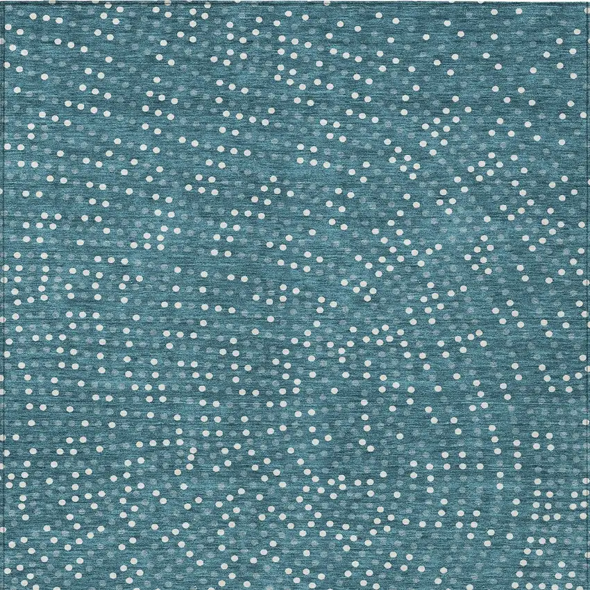 Teal Blue Gray And Ivory Polka Dot Washable Indoor Outdoor Area Rug Photo 7