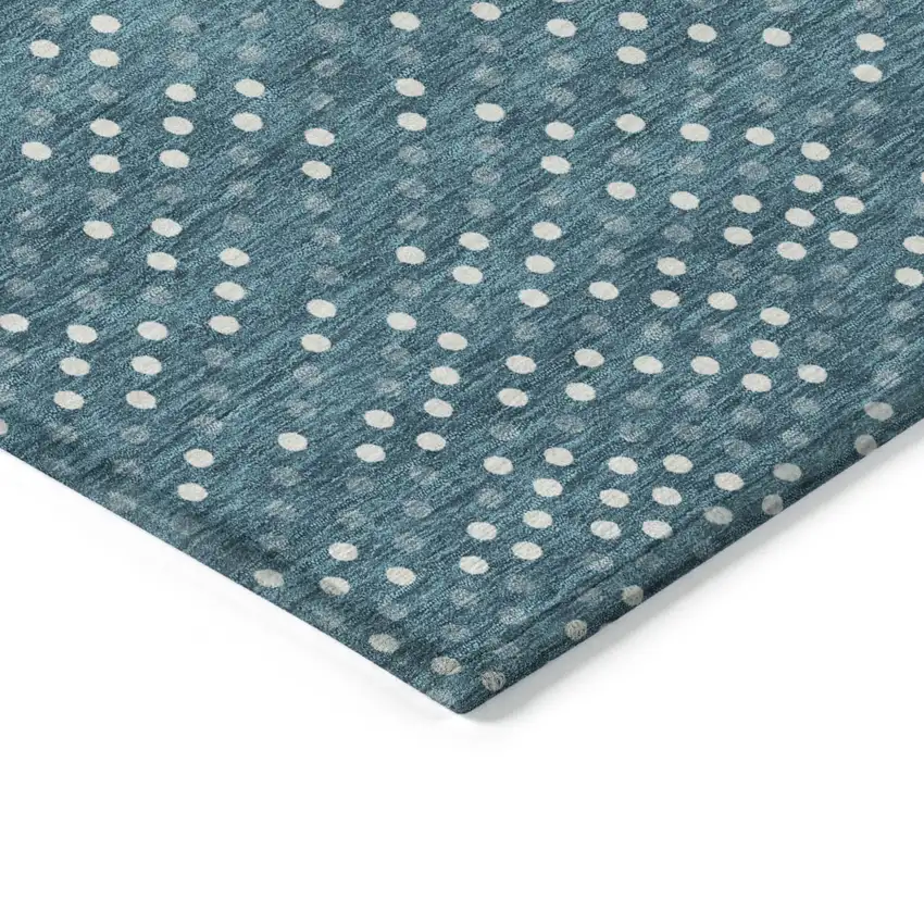 Teal Blue Gray And Ivory Polka Dot Washable Indoor Outdoor Area Rug Photo 5