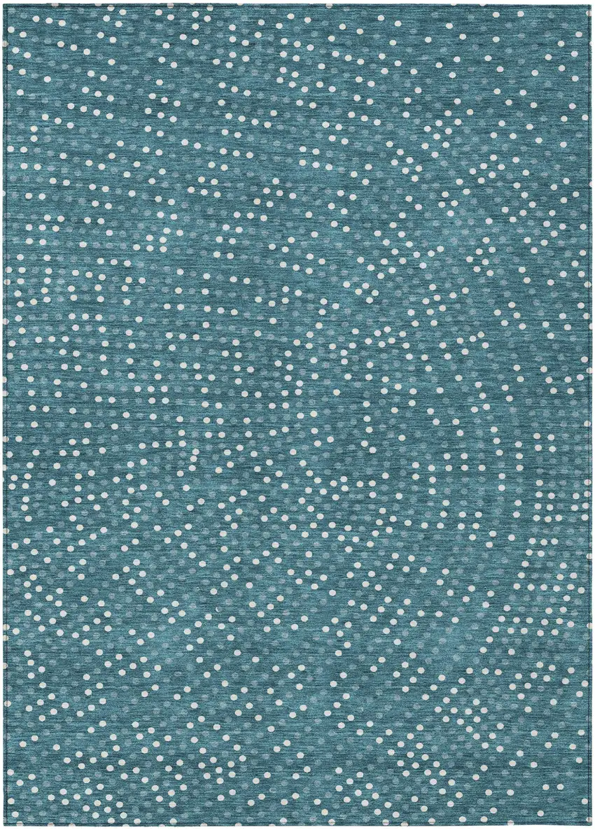 Teal Blue Gray And Ivory Polka Dot Washable Indoor Outdoor Area Rug Photo 2