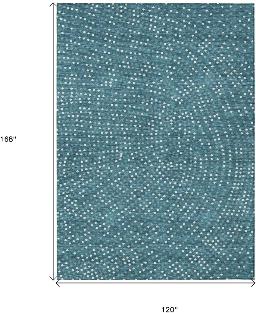 Teal Blue Gray And Ivory Polka Dot Washable Indoor Outdoor Area Rug Photo 3