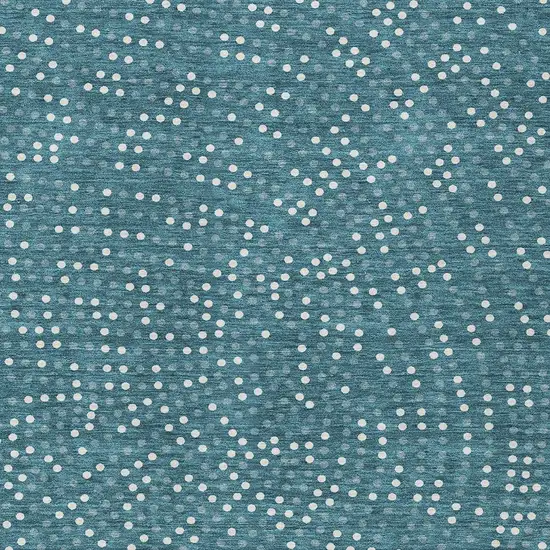 Teal Blue Gray And Ivory Polka Dot Washable Indoor Outdoor Area Rug Photo 6