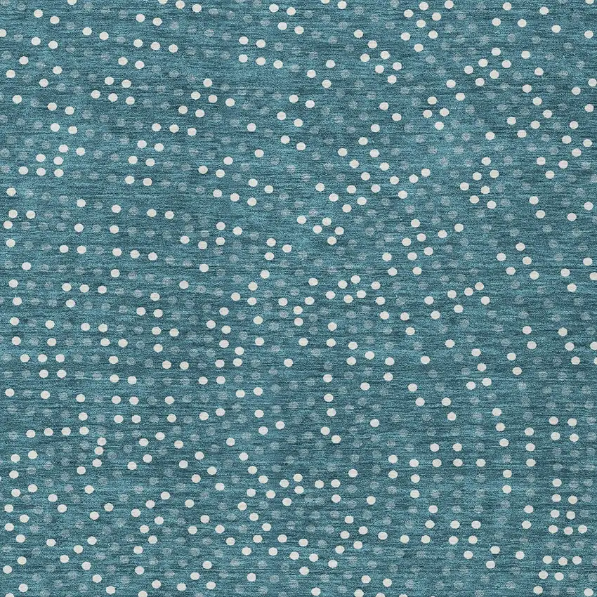 Teal Blue Gray And Ivory Polka Dot Washable Indoor Outdoor Area Rug Photo 6