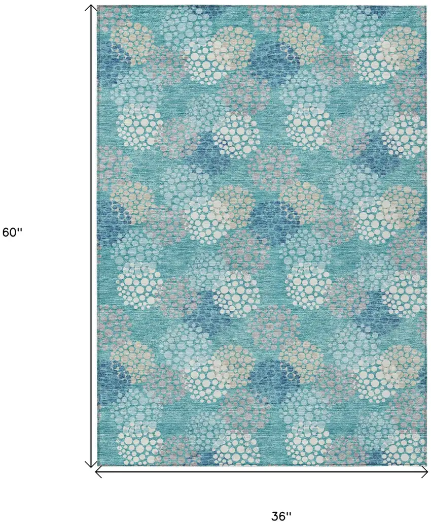 Teal Blue Gray And Ivory Polka Dot Washable Indoor Outdoor Area Rug Photo 3