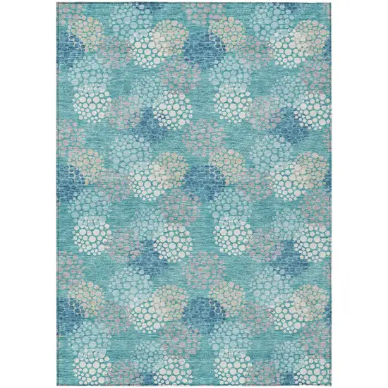 Teal Blue Gray And Ivory Polka Dot Washable Indoor Outdoor Area Rug Photo 2