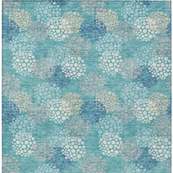Teal Blue Gray And Ivory Polka Dot Washable Indoor Outdoor Area Rug Photo 8