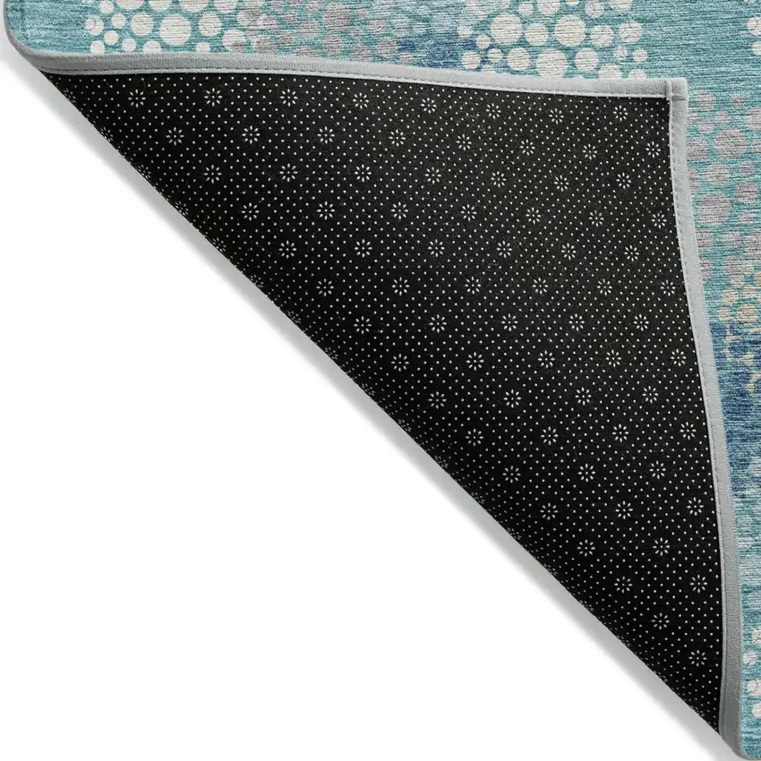 Teal Blue Gray And Ivory Polka Dot Washable Indoor Outdoor Area Rug Photo 4