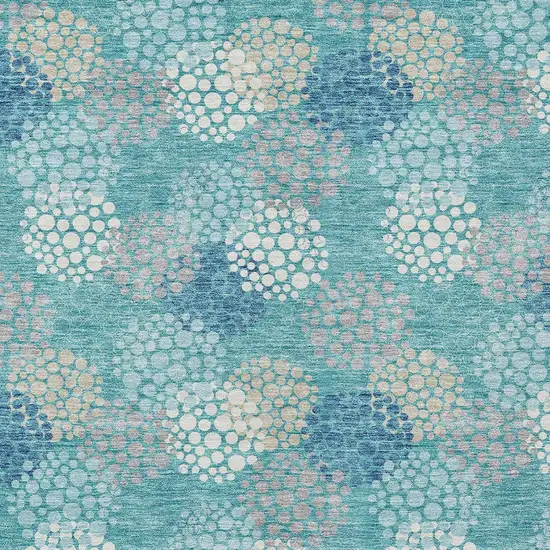 Teal Blue Gray And Ivory Polka Dot Washable Indoor Outdoor Area Rug Photo 7