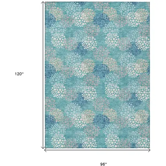 Teal Blue Gray And Ivory Polka Dot Washable Indoor Outdoor Area Rug Photo 3