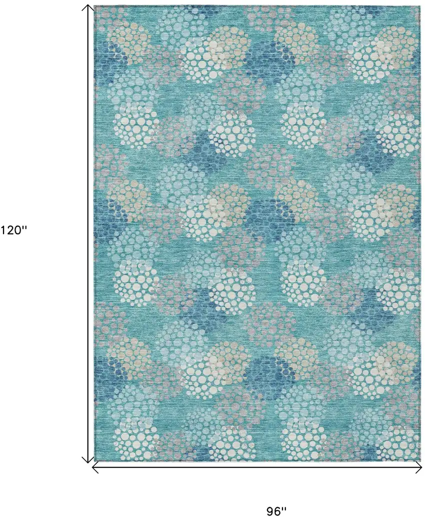 Teal Blue Gray And Ivory Polka Dot Washable Indoor Outdoor Area Rug Photo 3