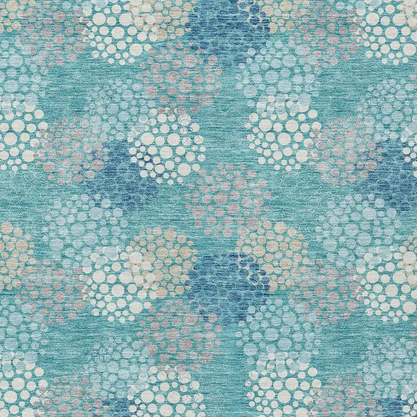 Teal Blue Gray And Ivory Polka Dot Washable Indoor Outdoor Area Rug Photo 7
