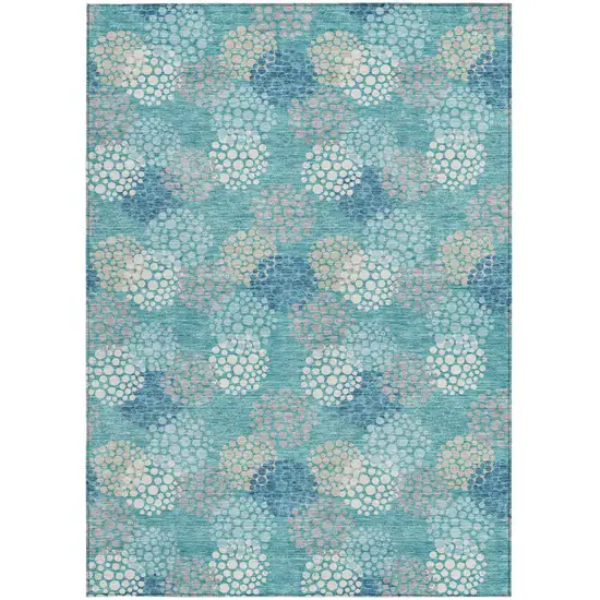 Teal Blue Gray And Ivory Polka Dot Washable Indoor Outdoor Area Rug Photo 7