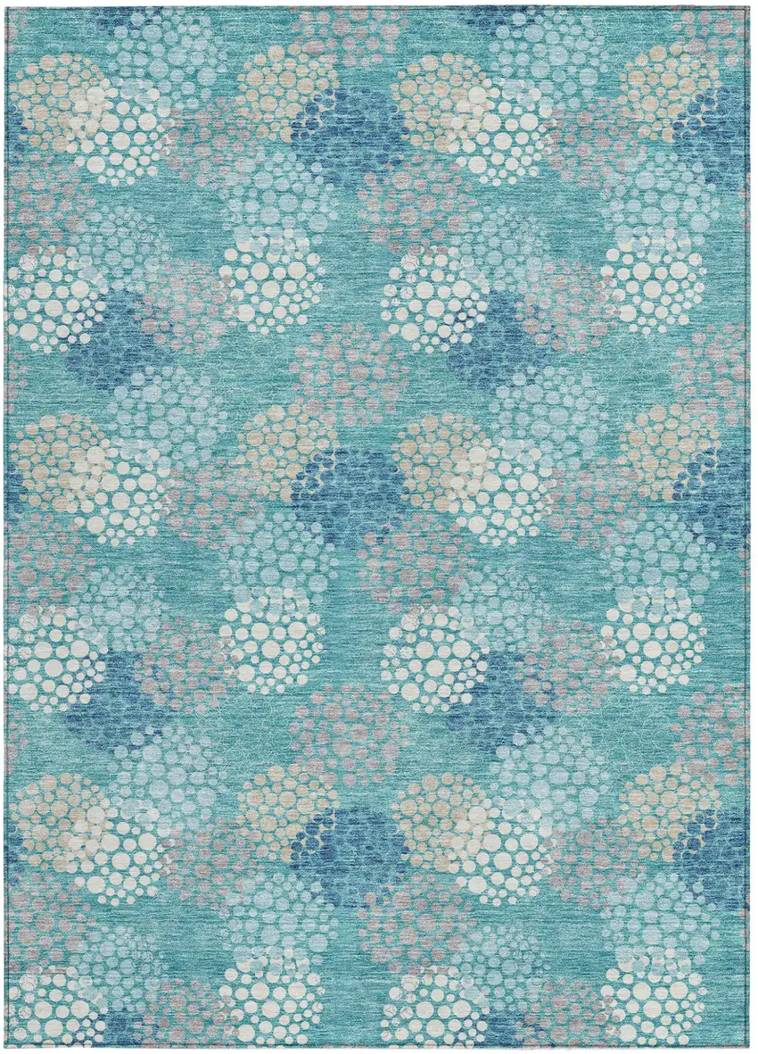 Teal Blue Gray And Ivory Polka Dot Washable Indoor Outdoor Area Rug Photo 7