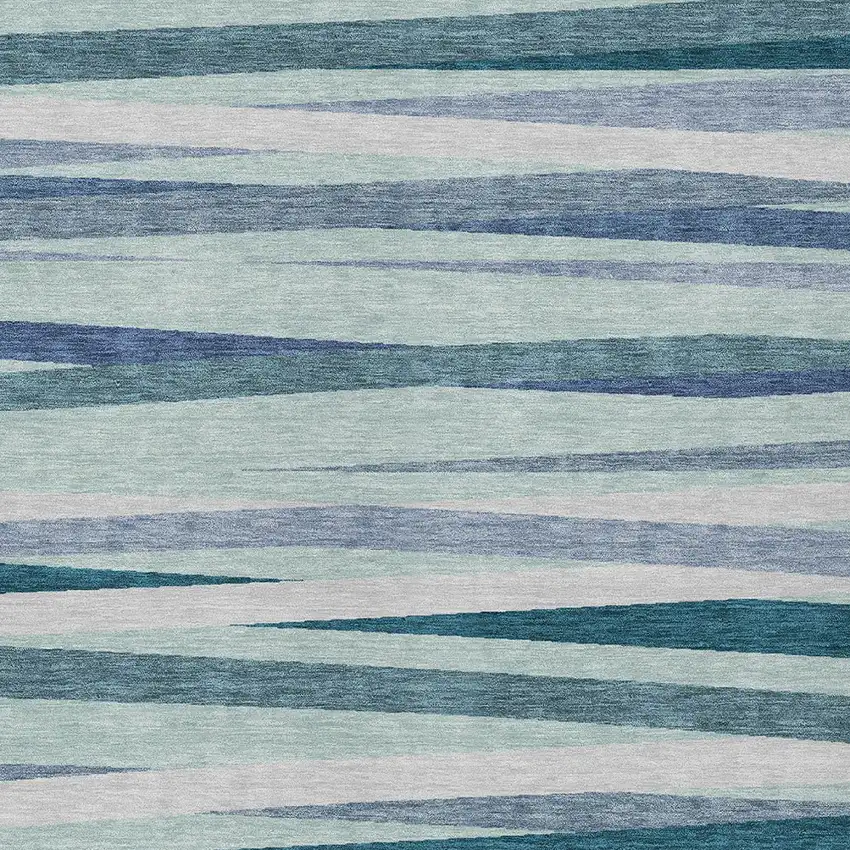 Teal Blue Gray And Ivory Striped Washable Indoor Outdoor Area Rug Photo 5