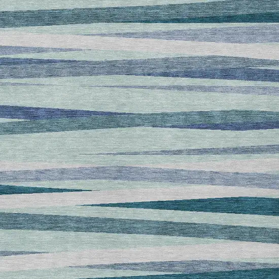 Teal Blue Gray And Ivory Striped Washable Indoor Outdoor Area Rug Photo 5