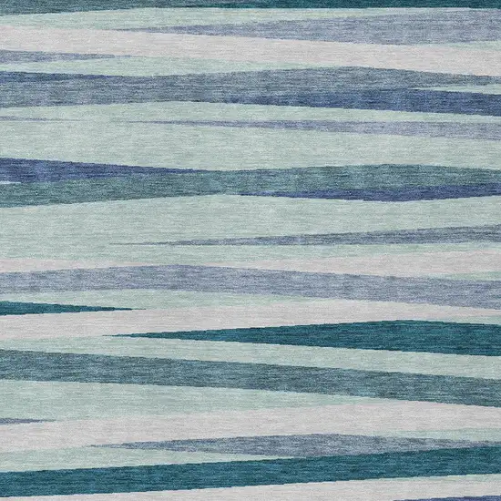 Teal Blue Gray And Ivory Striped Washable Indoor Outdoor Area Rug Photo 5