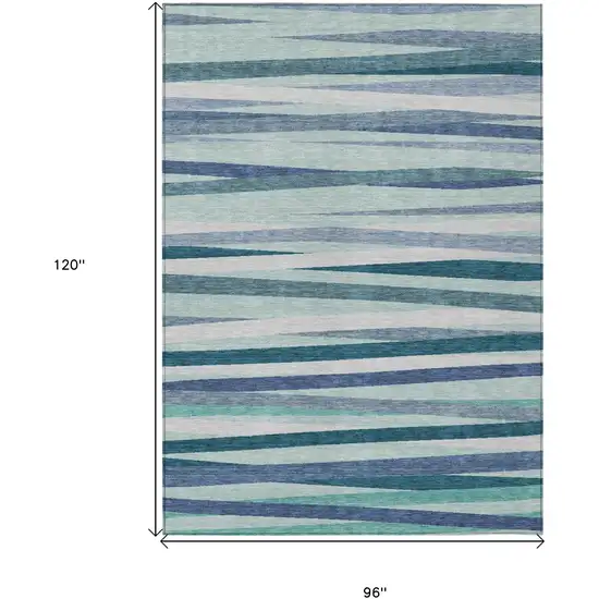 Teal Blue Gray And Ivory Striped Washable Indoor Outdoor Area Rug Photo 3