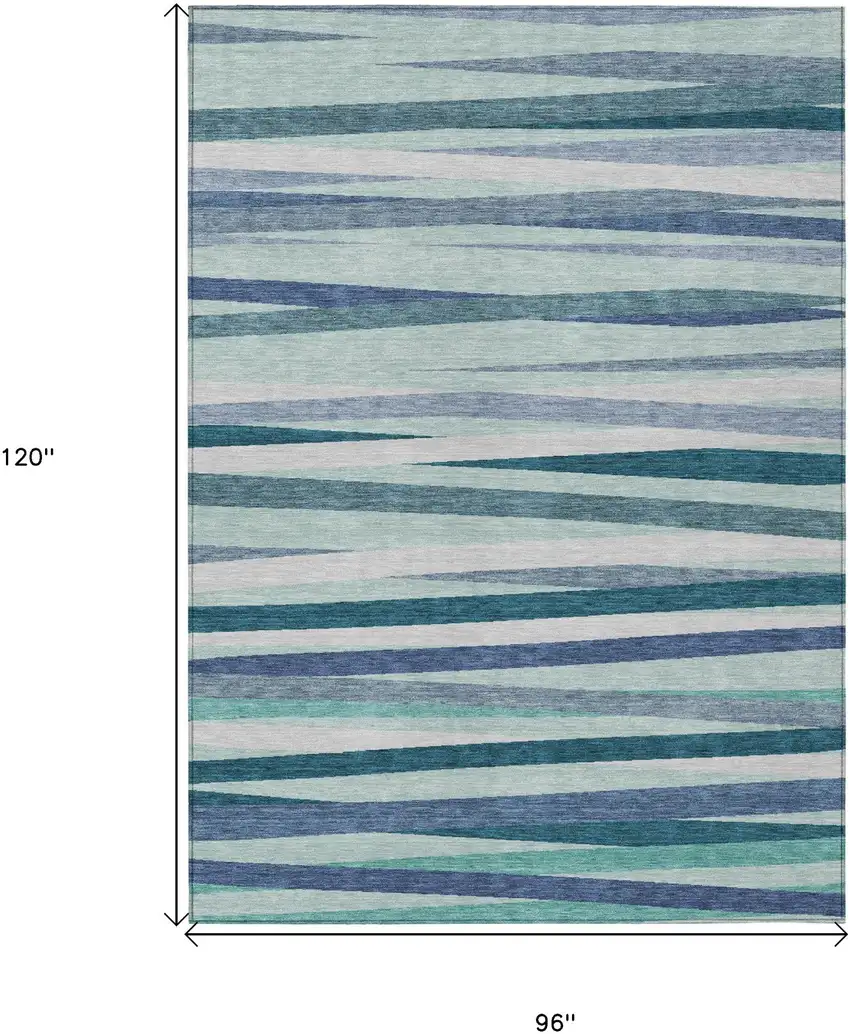 Teal Blue Gray And Ivory Striped Washable Indoor Outdoor Area Rug Photo 3