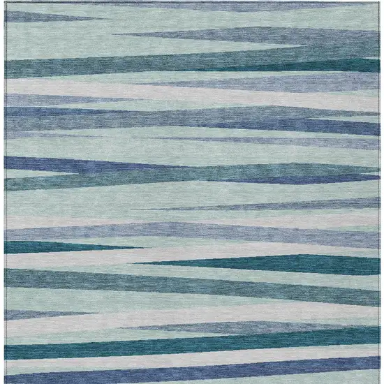Teal Blue Gray And Ivory Striped Washable Indoor Outdoor Area Rug Photo 5