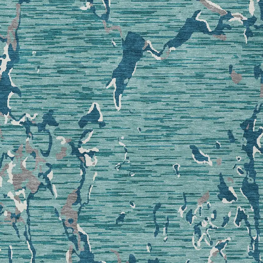 Teal Blue Gray And Ivory Striped Washable Indoor Outdoor Area Rug Photo 6