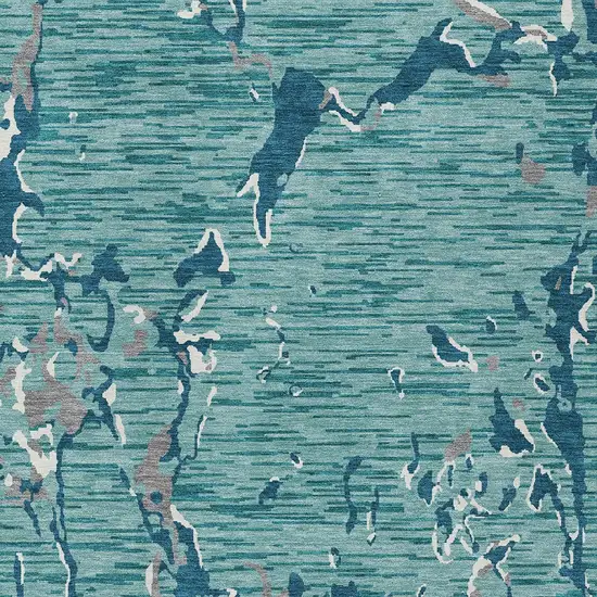 Teal Blue Gray And Ivory Striped Washable Indoor Outdoor Area Rug Photo 6