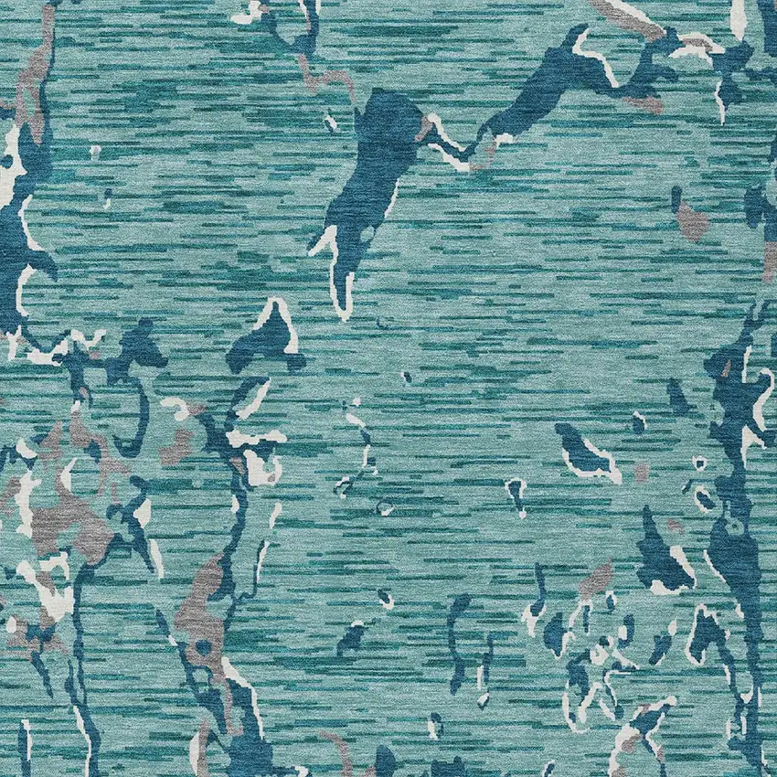 Teal Blue Gray And Ivory Striped Washable Indoor Outdoor Area Rug Photo 6