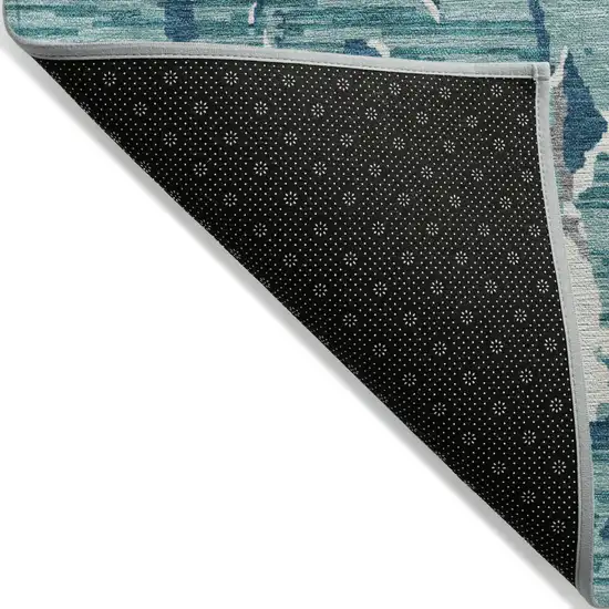 Teal Blue Gray And Ivory Striped Washable Indoor Outdoor Area Rug Photo 4