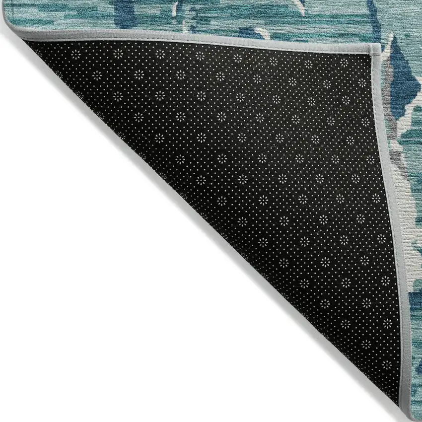 Teal Blue Gray And Ivory Striped Washable Indoor Outdoor Area Rug Photo 4