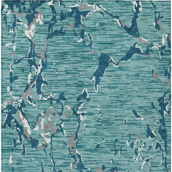 Teal Blue Gray And Ivory Striped Washable Indoor Outdoor Area Rug Photo 7