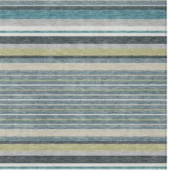 Teal Blue Gray And Ivory Striped Washable Indoor Outdoor Area Rug Photo 7