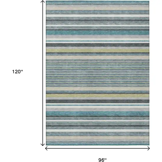 Teal Blue Gray And Ivory Striped Washable Indoor Outdoor Area Rug Photo 3