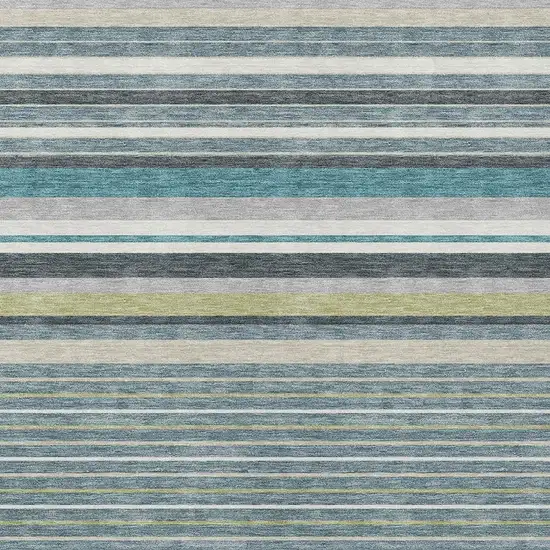 Teal Blue Gray And Ivory Striped Washable Indoor Outdoor Area Rug Photo 7