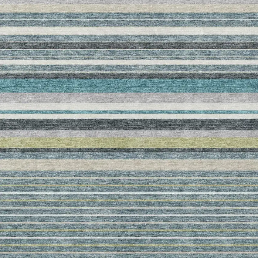 Teal Blue Gray And Ivory Striped Washable Indoor Outdoor Area Rug Photo 7