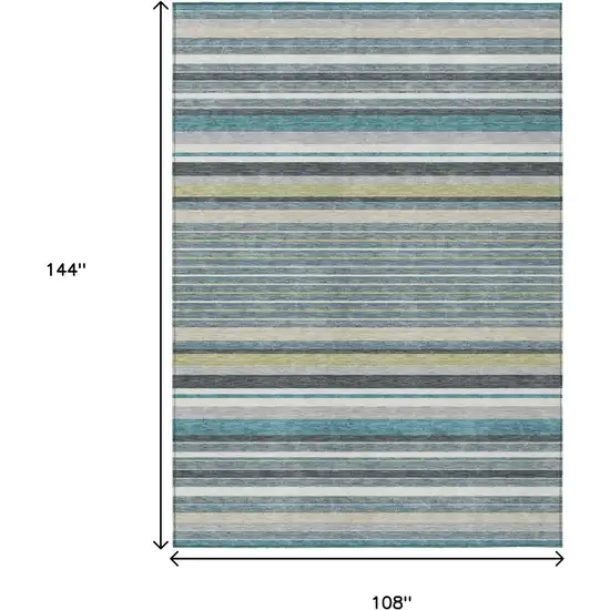 Teal Blue Gray And Ivory Striped Washable Indoor Outdoor Area Rug Photo 3