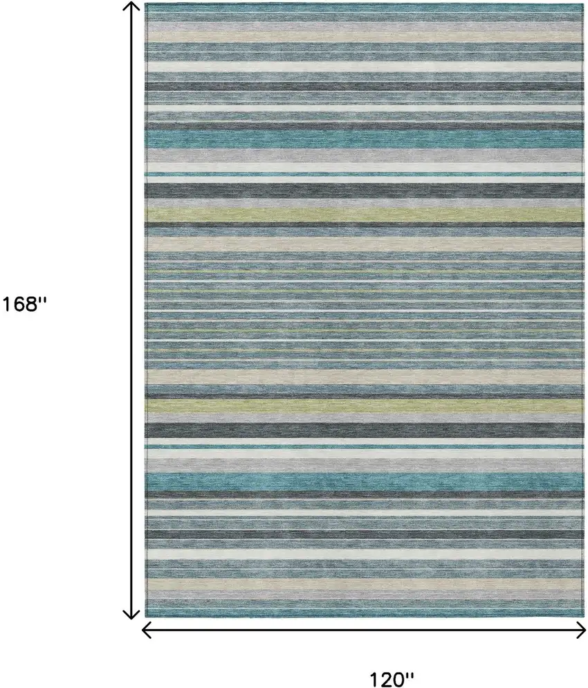 Teal Blue Gray And Ivory Striped Washable Indoor Outdoor Area Rug Photo 3