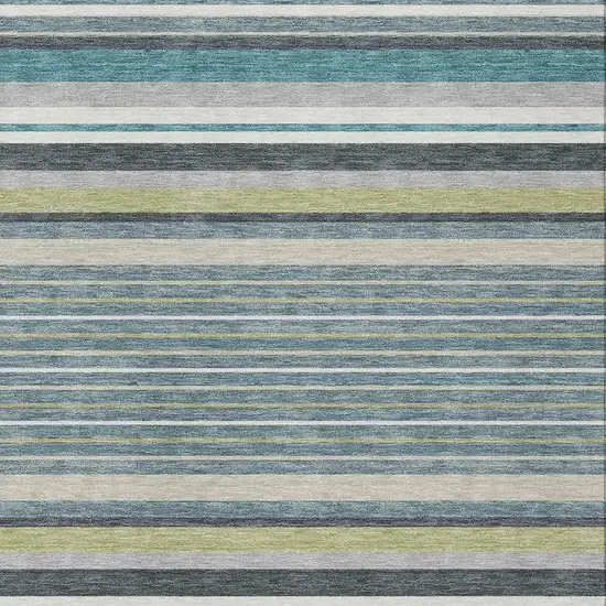 Teal Blue Gray And Ivory Striped Washable Indoor Outdoor Area Rug Photo 7