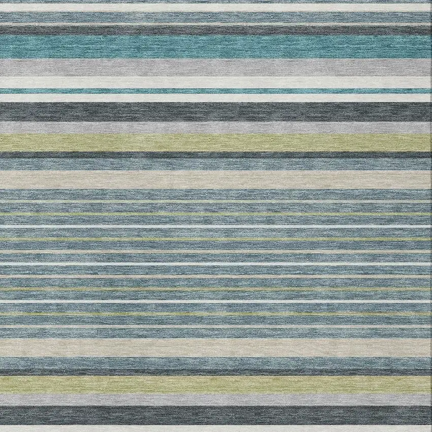Teal Blue Gray And Ivory Striped Washable Indoor Outdoor Area Rug Photo 7