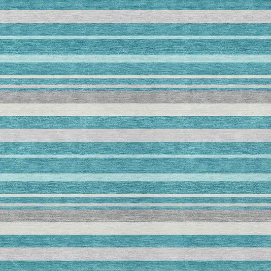 Teal Blue Gray And Ivory Striped Washable Indoor Outdoor Area Rug Photo 6