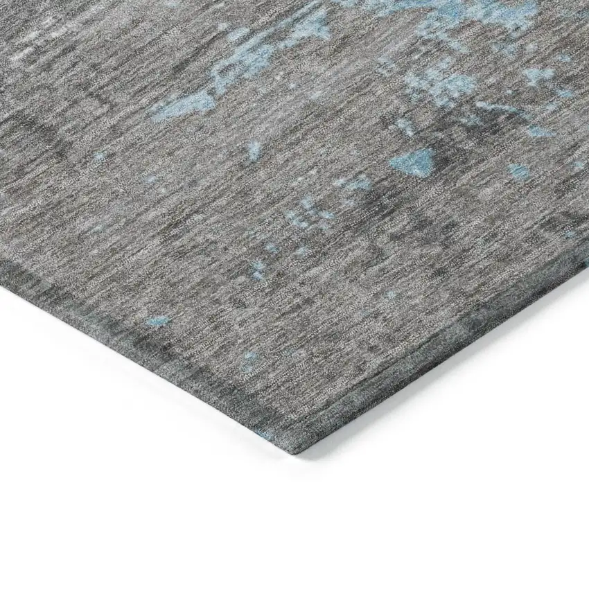 Teal Blue Gray And Silver Abstract Washable Indoor Outdoor Area Rug Photo 9