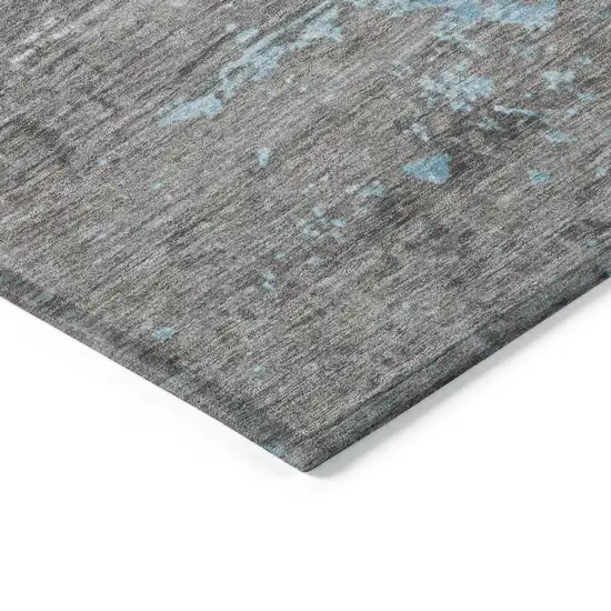 Teal Blue Gray And Silver Abstract Washable Indoor Outdoor Area Rug Photo 9
