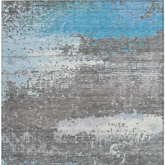 Teal Blue Gray And Silver Abstract Washable Indoor Outdoor Area Rug Photo 3