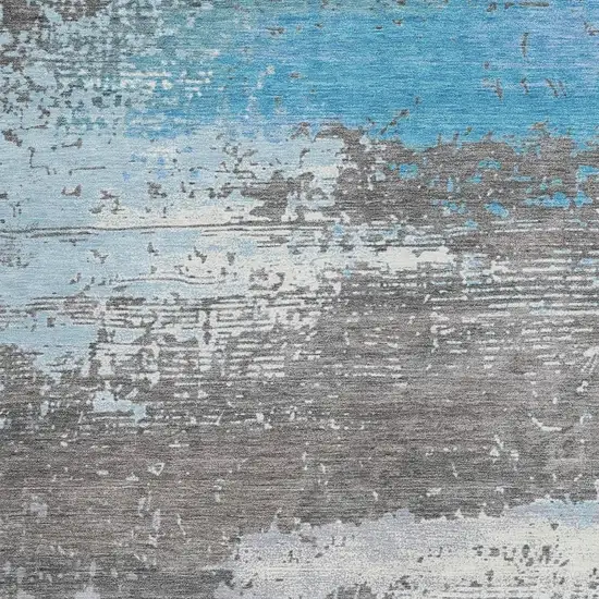 Teal Blue Gray And Silver Abstract Washable Indoor Outdoor Area Rug Photo 3