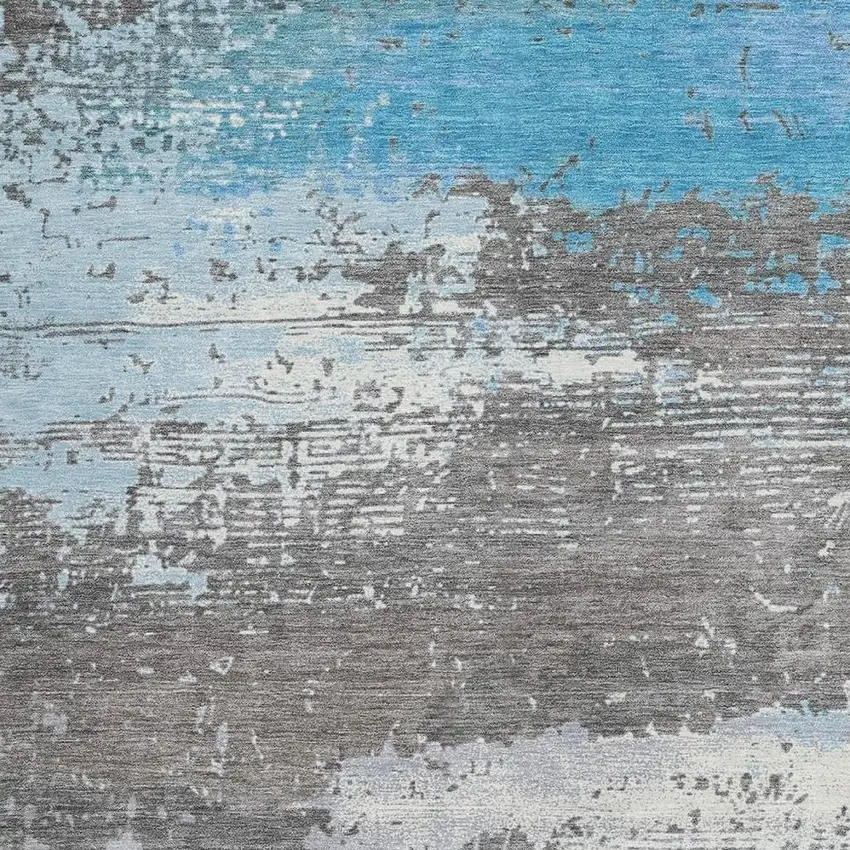 Teal Blue Gray And Silver Abstract Washable Indoor Outdoor Area Rug Photo 3