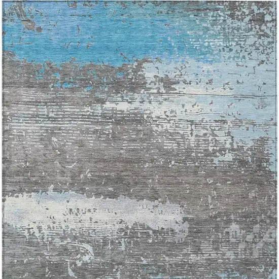 Teal Blue Gray And Silver Abstract Washable Indoor Outdoor Area Rug Photo 4