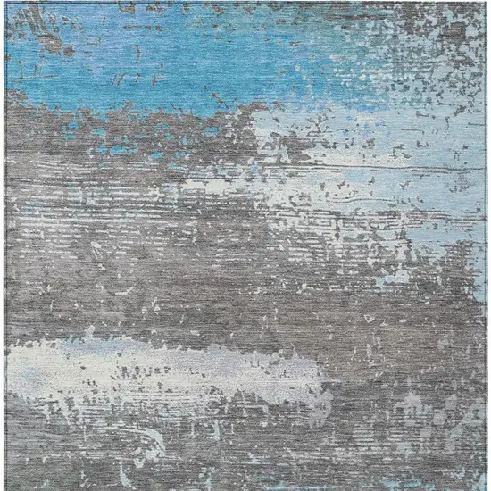 Teal Blue Gray And Silver Abstract Washable Indoor Outdoor Area Rug Photo 9