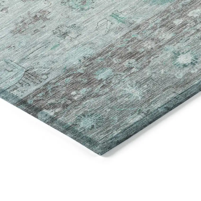 Teal Blue Gray And Silver Tribal Washable Indoor Outdoor Area Rug Photo 5