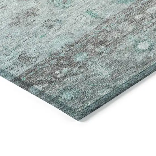 Teal Blue Gray And Silver Tribal Washable Indoor Outdoor Area Rug Photo 5