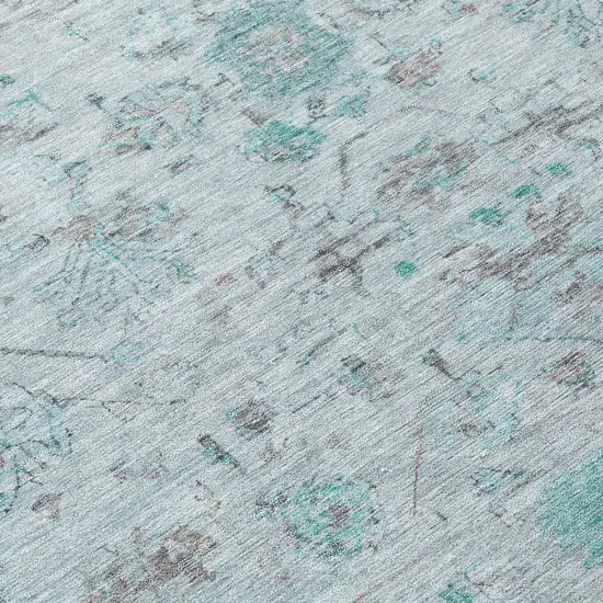 Teal Blue Gray And Silver Tribal Washable Indoor Outdoor Area Rug Photo 7